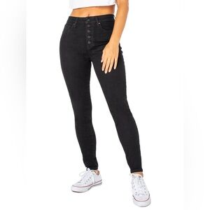 Celebrity Women's Button Fly Black High-Waisted Jeans